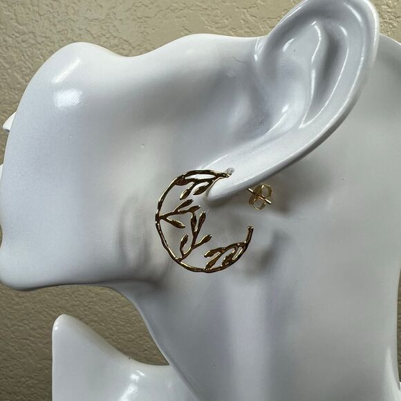 Earrings golden stud earrings  Leaf ear wires fairy core soft girl  academia - Picture 9 of 9